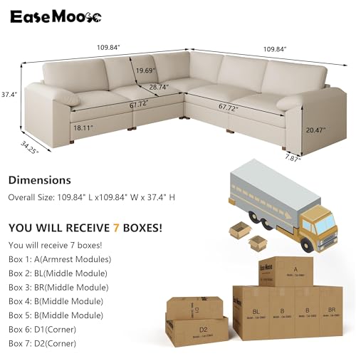 Image of EASE MOOSE Oversized Modular Sectional Couch, Faux Leather Sectional Sofa with Deep Seat, Scratch Resistant Leather Couch Material, Extra Large L Shaped Couch, Beige