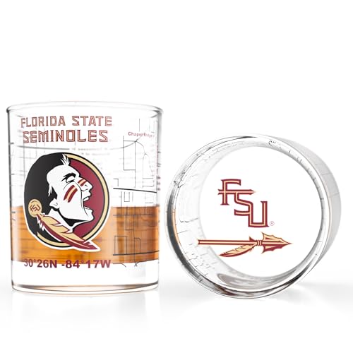 Image of Greenline Goods - Florida State University Seminoles College Whiskey Glasses (Set of 2), 10 oz - Full-Color Logo + Campus Map