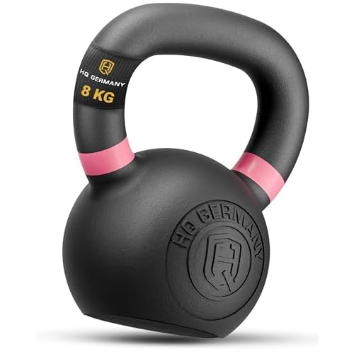 HQ Germany® Kettlebell 8kg [Pulverbeschichtung] - Gusseisen Kettlebell Set mit ±2% Gewichtstoleranz - Kugelhantel Gewicht, Hantel Gewichte Set, Kettle Bell, Premium Kettlebells mit Pulverbeschichtung
