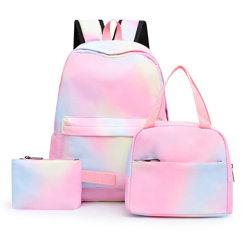 sanjimida Lightweight backpack,Rainbow Gradient Backpack,With lunch bag (Ink Rainbow Powder)