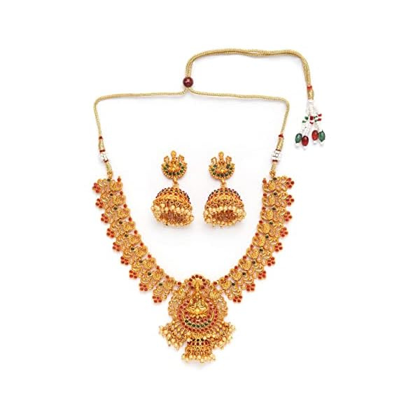 Shining Diva Fashion Latest Stylish Choker Traditional Temple Necklace Jewellery Set for Women (12086s), Golden, One