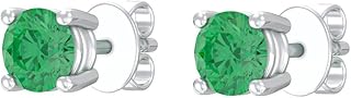 ARAIYA FINE JEWELRY 14k Gold Plated Silver 1/20 Carat Lab Grown Diamond and Natural Gemstone Solitaire Stud Earrings | E-F...