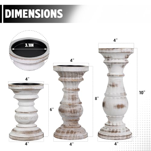 Candle Holder for Pillar Candle Set of 3, Farmhouse Wood Candle Holder, Rustic Wooden Candle Stand, Decorative Wood Candlestick Holders for Living Room, Table Centerpiece (Antique White) - Image 3