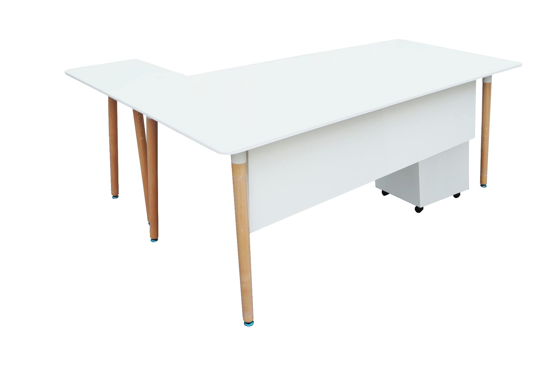 Mahmayi HYT34-18L Stylish & Functional Modern Office Workstation for Productive Workspace and Front Office Use, Smooth Surface Material With Godrej OEM-3 Drawer, Mobile Storage Unit (180Cms, White)