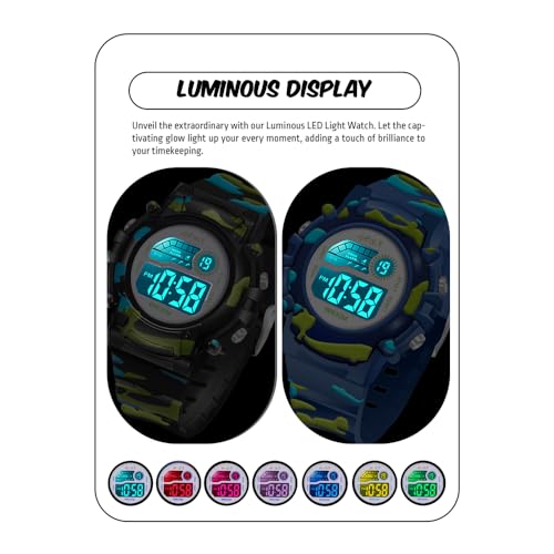 Image of SPIKY Round Digital Sports Watch for Kids | Military, Camouflage Design | Multifunctional & Luminous Display | 30M Water Resistant | Best Birthday Gift Wrist Watches for Boys & Girls | Age 2-12 Years
