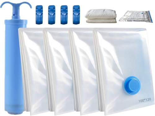 Vakuumbeutel für Kleidung, 4 piezas Vakuumbeutel, Aufbewahrungsbeutel Reise Vakuum, bolsas de vacío, Wiederverwendbar Kleiderbeutel für Kleidung Bettdecken Kissen