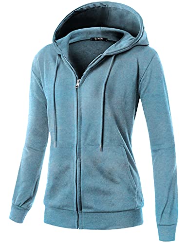 Image of GIVON Womens Casual Zip Up Hoodie Cotton Blend Soft Fabric Basic Layering Hooded Jacket with Kangaroo Pocket