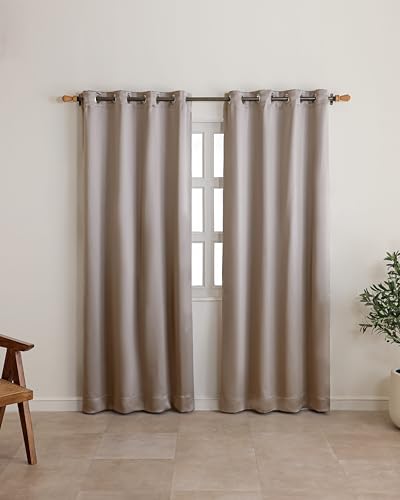 Image of The Home Story Champagne Taupe Blackout Eyelet Door Curtains Set of 2, (7 Feet) 54 x 84 Inches, Room Darkening & Noise Reduction Curtains with Tiebacks