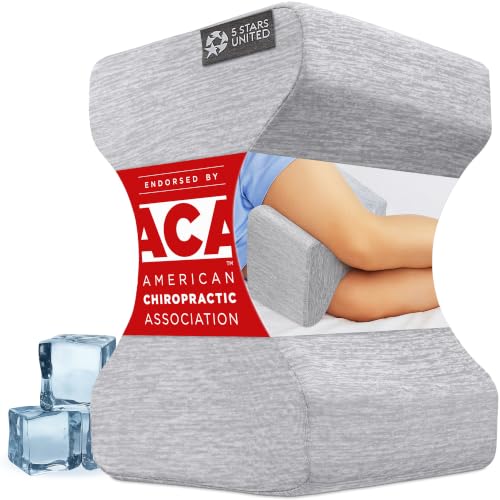 Image of 5 STARS UNITED Knee Pillow for Side Sleepers - Hip Pain Relief - Cooling Cover - Memory Foam Leg Cushion for Side Sleeping - Between Legs Pillow for Sciatica & Lower Back Pain, Arctic Gray