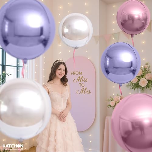 Image of KatchOn, Pink Purple Silver Foil Balloons - 22 Inch, Pack of 6 | Metallic 4D Unicorn Balloons for Unicorn Birthday Decorations | Princess Party Decorations, Mermaid Balloon For Pastel Decorations