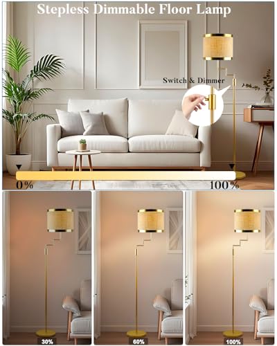 Image of Lightdot 70IN Gold Floor Lamp Dimmable Linen Shade LED Floor Lamps with 3000K for Wedding /Party,350 Degree Swing Arms, Modern Tall Lamp for for Reading, Sewing, and Craft (Bulbs Included)