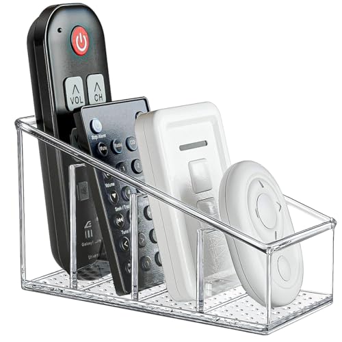Image of MosQuick Remote Control Holder 4 Compartments desk Organizer mobile holder pen stand for table cute stationery items comb holder Makeup Brush Holders desk accessories Stationary Organiser Clear (1pc)