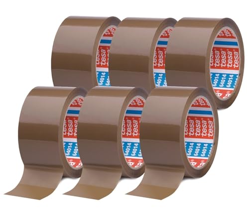 tesa pack - Cinta Adhesiva Universal para Embalar, Sellar y Empaquetar - Resistente al Desgarro y a los Rayos UV - 66 m x 50 mm - Paquete de 6 Rollos - Marrón