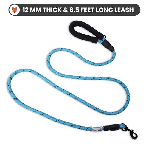 Image of Wooflix Heavy Duty Nylon Dog Leash | Anti Slip Padded Handle Long Dog Leash | Highly Reflective Leash for Dogs | Dog Rope for Medium & Large Dogs | Dog Training Leash | (Blue, 6.5 Feet Long)