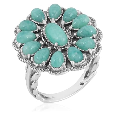 American West Jewelry Sterling Silver Rope Band with Amazonite Gemstone Flower Cluster Ring, Size 10 Cover