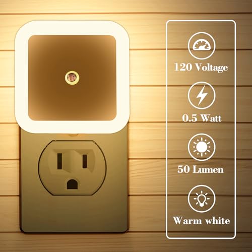 KINUR 6 Pack Night Light,Warm White LED Night Lights Plug into Wall with Dusk to Dawn sensors, Plug in Night Lights for Kids Room, Bedroom, Bathroom, Baby Nursery,Stair Lights, Hallway Light — view 5