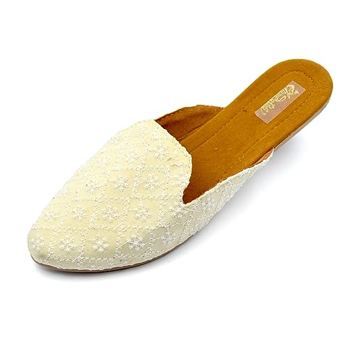 Chandrakala Chikankari Mojaris for Women Flats Punjabi Jutti (WF144-P)