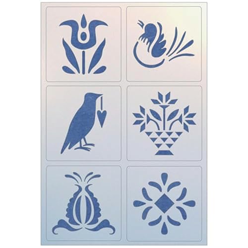 Folk Art Stencil Set of 6 – 3.5'x3.5' Reusable Decorative Templates Painting on Wood, Walls, Tattoos, Furniture, Crafts – Vintage-Inspired Designs DIY Home Decor – The Artful Stencil