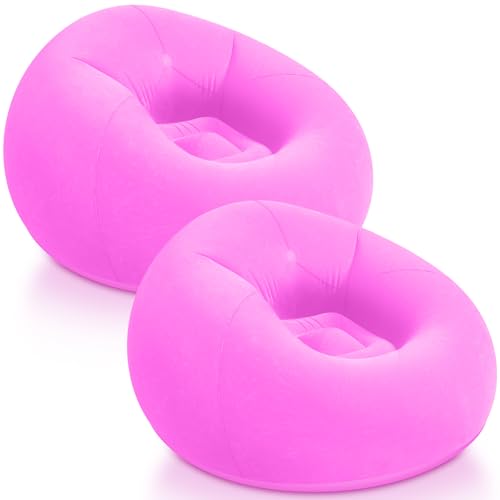 Image of Realspring Inflatable Bean Bag Chairs Outdoor Blow up Camping Chairs Inflatable Lazy Sofa Folding Portable Bean Bag Loungers Couch for Movie Night(Pink,2 Pcs)