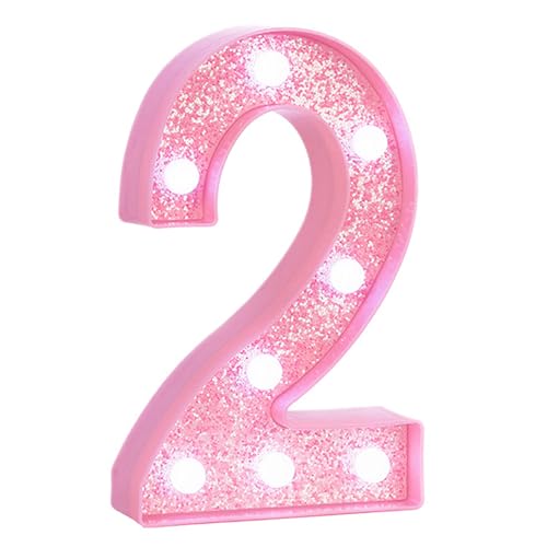 Image of Pink Light Up Marquee Numbers, Glitter LED Number Lights Sign Battery Operated for Girls 2nd Pink Birthday Party Table Decorations, 2026 Graduation Decor, 8 Inch Number 2 with Cool White Lights