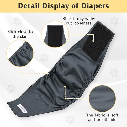 Image of 3 Pack Dog Diapers Male Reusable, High Absorbing Washable Dog Wraps, Male Dog Belly Band for Dogs with Incontinence or Frequent Urination(Large, White)