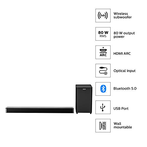 Image of Philips Audio HTL4080 /94 80w 5.0 Channel Wireless;HDMI soundbar Speaker,Black