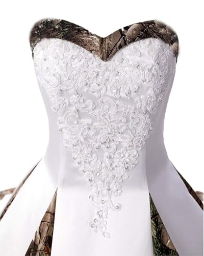 ZVOCY Women's Camouflage Wedding Dresses for Bride Satin Camo Long Formal Gown for Wedding White4