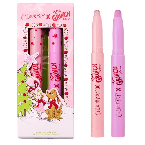 ColourPop x The Grinch Shadow Stix Makeup Kit - Limited Edition Metallic Eyeshadow Makeup Set - Vegan & Cruelty-Free Cream Eyeshadow Sticks with High-Pigment & Metallic Finishes (2 Count)