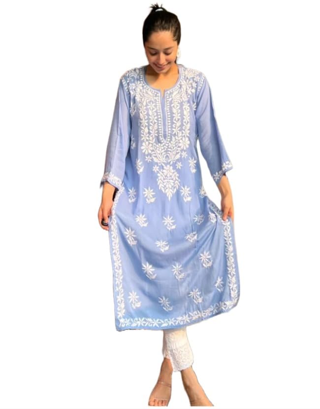 Image of ANNI DESIGNER Women's Cotton Blend Floral Straight Kurta