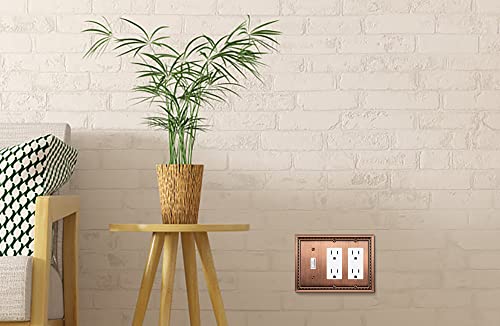 Image of Henne Bery Sunken Pearls Heavy Duty Decorative Wall Plate Switch Plate Outlet Cover (Single Toggle /Double Decorator, Antique Copper)