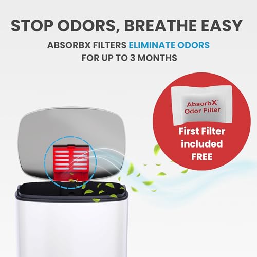 Image of iTouchless 13 Gallon Step Trash Can with Odor Filter, 50L Stainless Steel Kitchen Garbage Bin, AirNova Silent Soft-Close Lid, Fingerprint-Proof Finish, Minimalist Clean Decor Accent Ivory White Finish