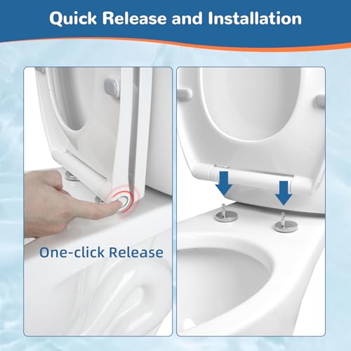 iFealClear Round Toilet Seat Soft Close with Cover, Toilet Seat Replacement with Non-Slip Toilet Bolts and Bumpers, Compatible with Kohler, American Standard, TOTO, One-Click Release, White - Thumbnail 7