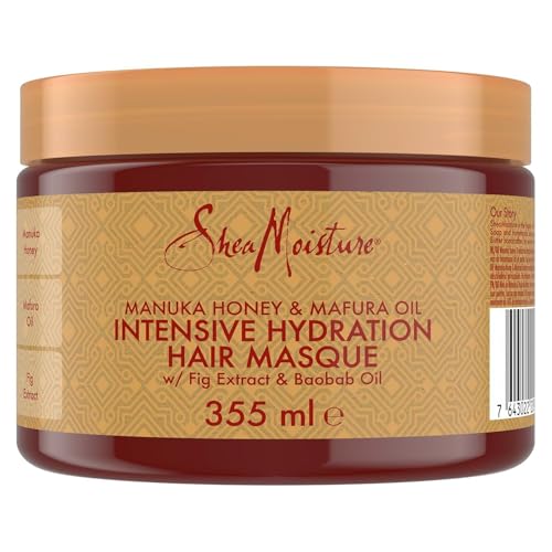 SheaMoisture Mascarilla Capilar Miel de Manuka y Aceite de Mafura - Hidratación Intensiva para Cabello Seco y Dañado - Con Aceite de Baobab y Manteca de Karité - Sin Sulfatos - 1 x 355 ml