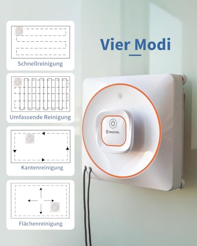 GNOVEL Fensterreiniger Roboter, 8000Pa Saugkraft Fensterroboter, 4 Reinigungsmodi mit intelligenter Routenplanung, 15-Stufen-Antifall-System, Fernbedienung für Glas, Fenster, Spiegel, Fliesen