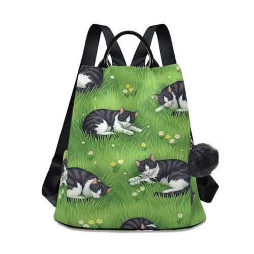 Sac à dos femme motif chat vert idéal pour vos sorties en ville et les cours