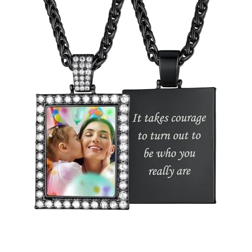 Custom4U Picture Necklace Personalized Photo for Men Women Steel/18K Gold Plated/Black Custom Angel Wings/Heart Pendant Necklace with Picture Memory Circle Chain 18-30 Inch,Hip Hop Jewelry+G