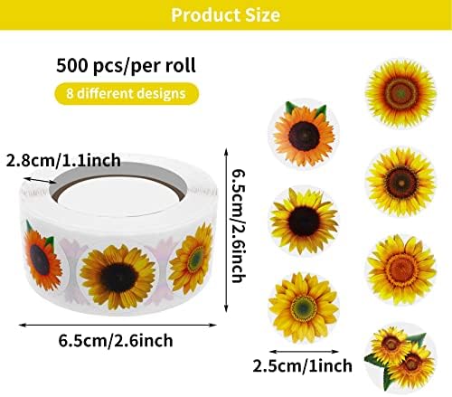 Abeillo 1000 Szt Słonecznik Naklejki małe, 2,5 cm/1 cal Słonecznik Naklejki samoprzylepne Słonecznik Naklejki dziękuję Naklejki na kartki okolicznościowe, koperty Deco, Boże Narodzenie