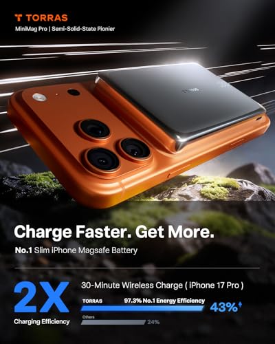 Image of TORRAS MiniMag Pro Portable Charger Power Bank, 10000mAh 15W Magnetic Battery Pack for iPhone 17 /16 /15 /14 /13 /12, Slim Magnetic Wireless Charger with 30W USB-C, Semi-Solid-State Battery for Travel