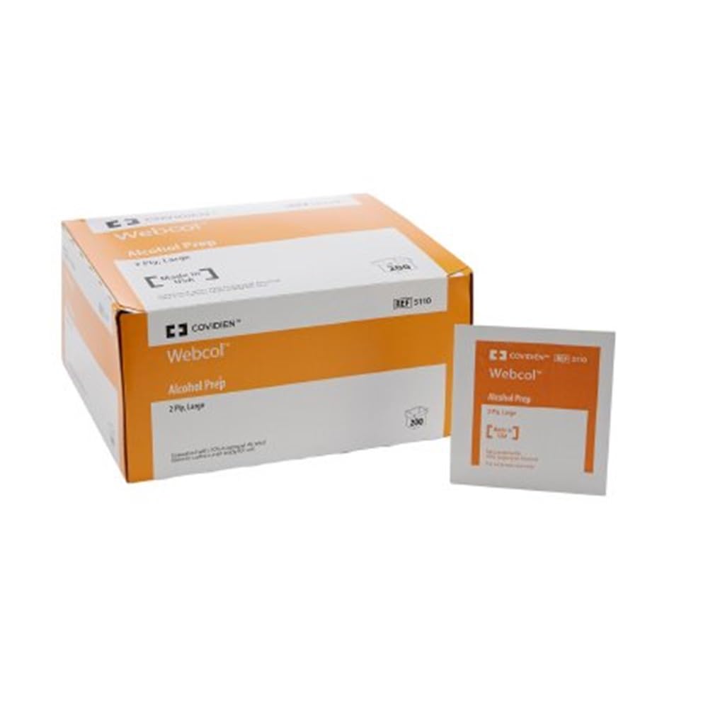 Alcohol Prep Pads, Large, Covidien 5110, 2-PlySpecial Pack of 2 Boxes by Webcol, Original, 200 Count (Pack of 2)