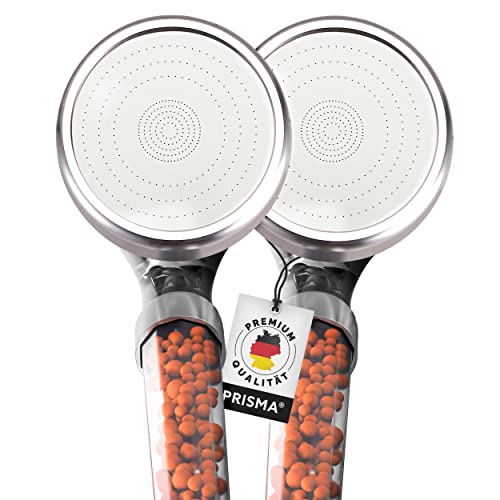 PRISMA Premium Duschkopf 2 Stk. Handbrause wassersparend mit Druckerhöhung für mehr Wasserdruck - Brausekopf Regendusche und Massage Funktion