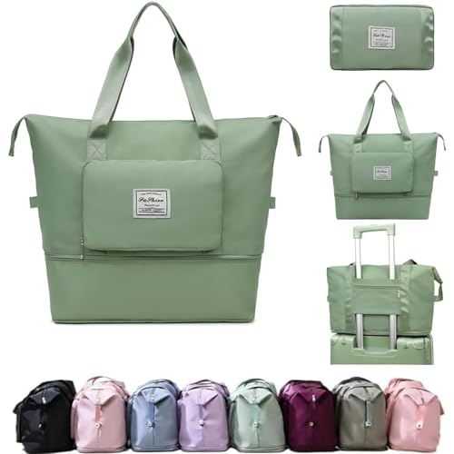 Image of Nylon 41 Liter Expandable Travel Bag for Women, Stylish Duffle Bag for Travelling, Waterproof Luggage Hand Bag (Light Green)