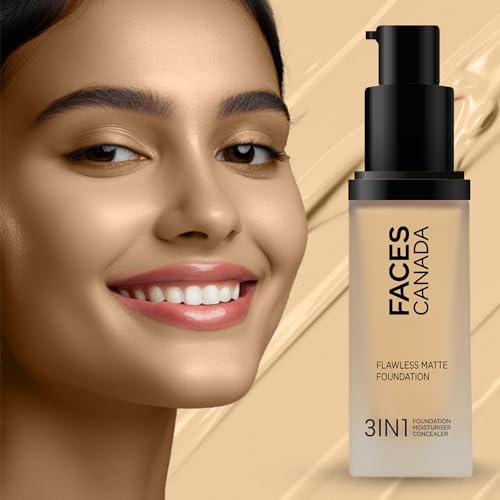 Image of FACESCANADA Flawless Matte Foundation - Medium Natural,30 Ml|3-In-1 Foundation+Moisturizer Cream For All Skin Types+Concealer|12 Hr Hydration+Spf 18 Hd Matte Coverage|Lightweight|Anti Ageing,Pack Of 1