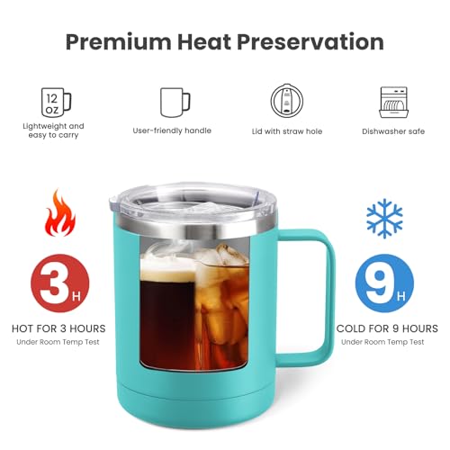 Image of MEWAY 12oz /8 Pack Double Wall Vacuum Insulated Travel Mug With Handle, Stainless Steel Tumbler with Lid, Durable Powder Coated Insulated Coffee Cup for Cold & Hot Drinks (Light Green, 8 pack)