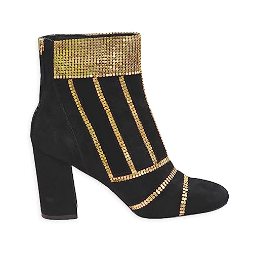 Cecelia New York Demetri Black Gold Studded Back Zipper Pointed Toe Heel Boots2