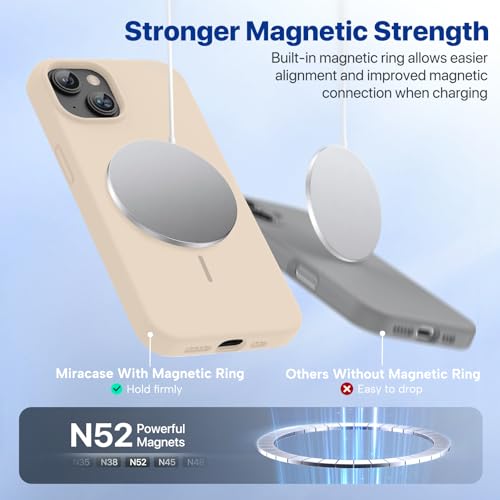Image of Miracase Magnetic for iPhone 13 Case, [Soft Anti-Scratch Microfiber Lining], Compatible with MagSafe, Liquid Silicone Case Shockproof Drop Protection Phone Case for 13, Sand