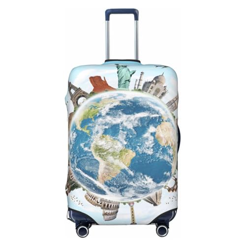World Travel Print Luggage Cover For Suitcase,Washable Elastic Travel Suitcase Protector With Zipper Closure And Bottom Buckle – Fits 18-32