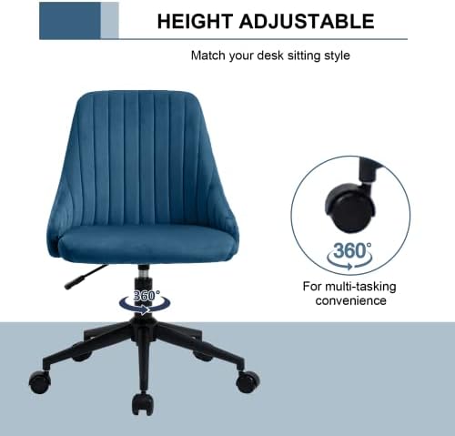BASETBL Home Office Desk Chair Armless Wheels Vanity Chairs Height Adjustable Low Back Rolling Computer Chair Twill Upholstered Task Chair Modern Linen Fabric Swivel Dining Living Chair Blue