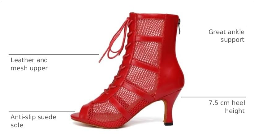 Image of AOQUNFS Women Ballroom Dance Shoes Lace-up Open Toe Ankle Boots Salsa Latin Dance Heels