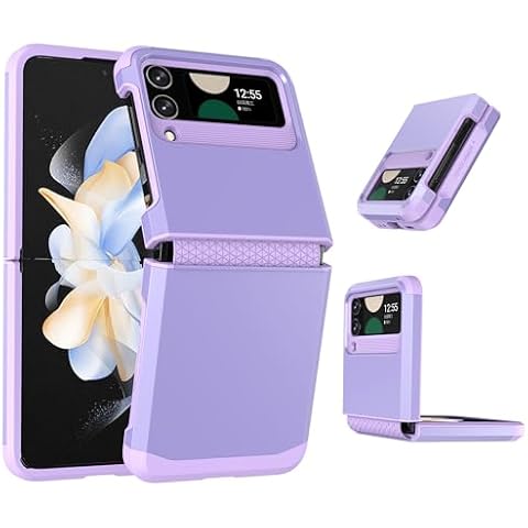 Ygtrlkp for Samsung Galaxy Z Flip 4 case,with Flexible Soft Rubber Hinge Protection,PC,TPU Two-in-one Shockproof, Anti Scratch,Rugged Full Body Protective Armour Phone case for Z Flip 4 (Pink Purple) Cover