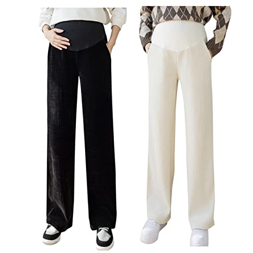Pantalones de maternidad negros sueltos - Pantalones de pana elásticos para mujer, pierna ancha, pantalones sueltos para el tiempo libre, pantalones de pana para maternidad, cálidos, pantalones de